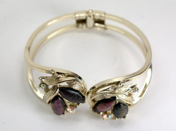 Retro Statement Hinged Clamper Bracelet Lava Rock… - image 6