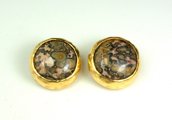 Vintage Kenneth Jay Lane KJL Jasper Cabochon Gold… - image 4
