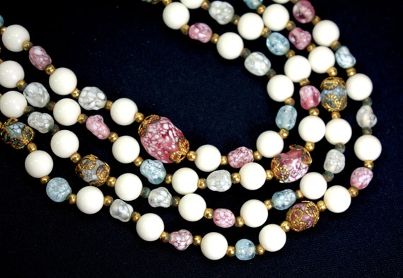 Collier Vintage Art Déco Soviétique - Perles De Verre Bohème - Longueur 33 Pouces