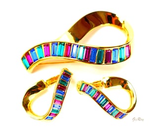 Swarovski Schmuck Set Brosche Pin & Ohrringe Blau Lila