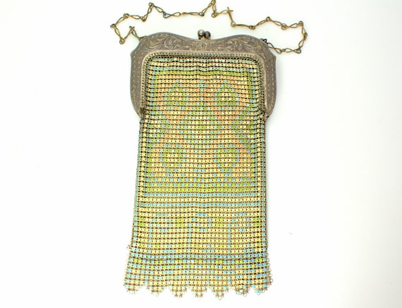 Art Deco Whiting and Davis Flapper Mesh Enamel Pu… - image 1