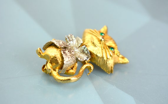 Collectible Figural Cat Brooch Pin Kitty Gold Pla… - image 6