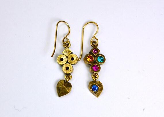 Vintage Drop Dangle Earrings Multicolor Crystal R… - image 4