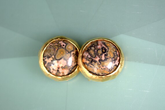 Vintage Kenneth Jay Lane KJL Jasper Cabochon Gold… - image 3