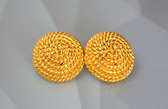 Statement MONET Clip-on Earrings Button Textured … - image 2