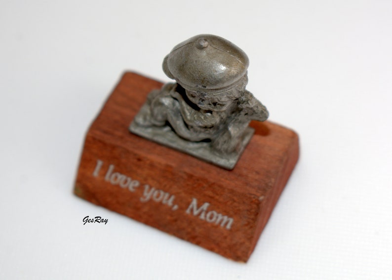 I LOVE YOU MOM Pewter Boy Figurine on Wooden Base Miniature Etsy