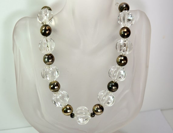 Art Deco Early Plastic Clear Lucite Beaded Neckla… - image 1