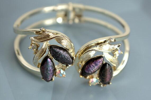 Retro Statement Hinged Clamper Bracelet Lava Rock… - image 8