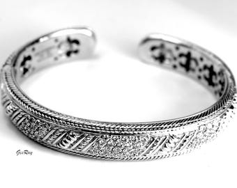 Judith Ripka 925 Klapp Armreif Armband-Manschette Sterling Silber Diamonique CZ Cubic Zirkonia