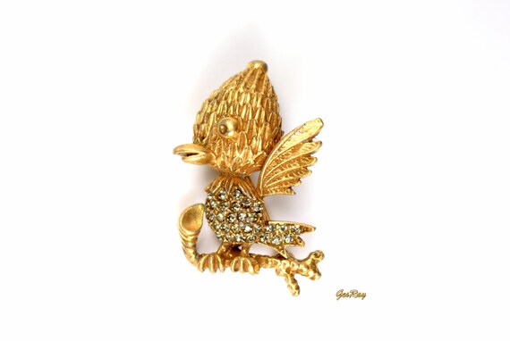 Vintage Baby Bird Chick Brooch Pin Pave Crystals … - image 1