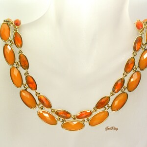 Vintage Monet Link Collar, Necklace Gold Peach Lucite Cabochons