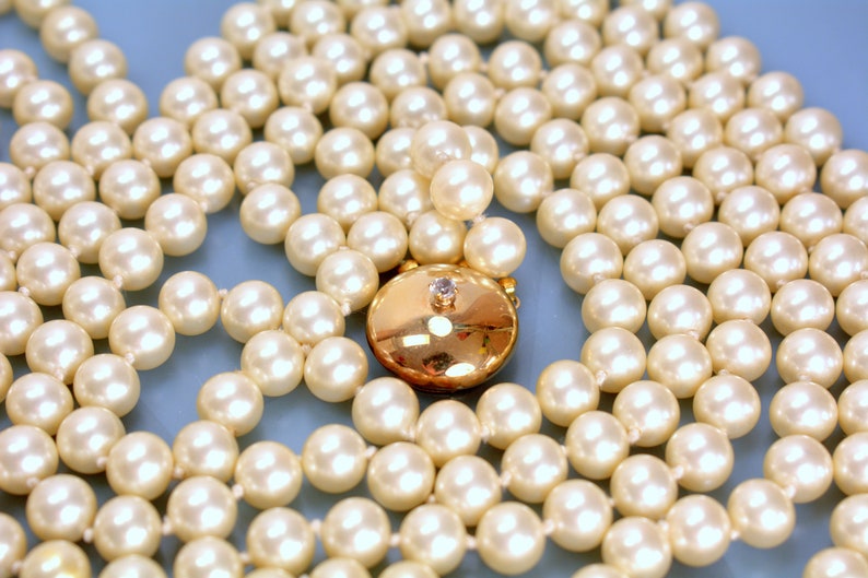 Designer Glass Pearl Multi Strand Opera Necklace Hand Knotted Very Heavy, Statement Designer Pearl Jewelry