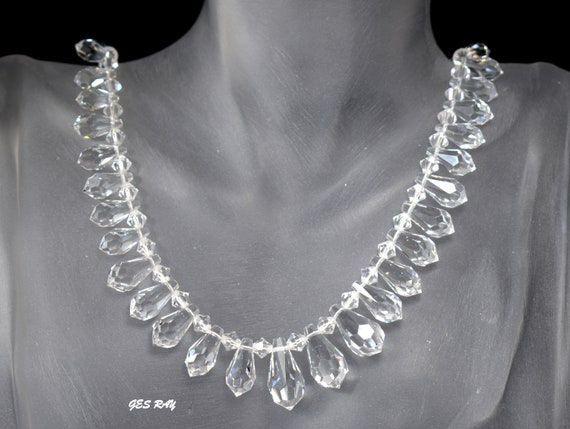 Vintage Graduated Crystal Tear Drop Necklace Antiq