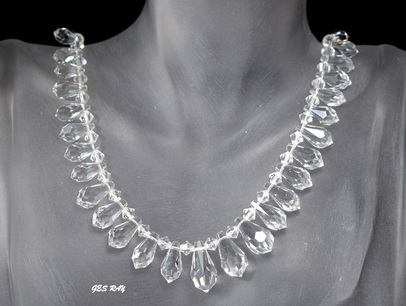 Vintage Graduated Crystal Tear Drop Necklace Antique Crystal Necklace Art Deco