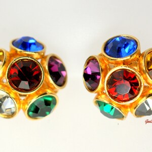 Multicolor Crystal Rhinestone Earrings Clip On Dome Button