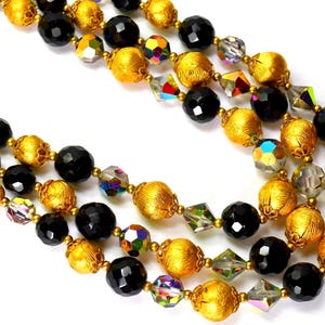 Unsigned Vendome Multi Strand Necklace. AB Gold Black Czech Crystal Beaded Necklace