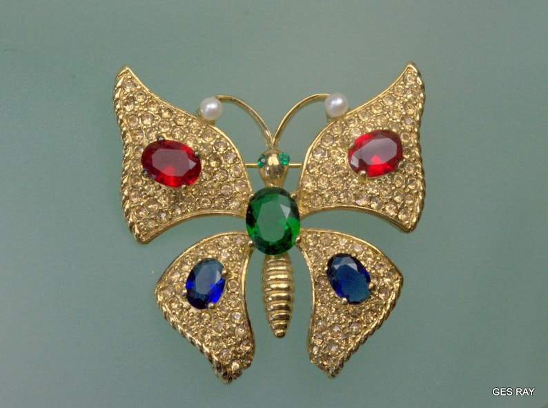 Vintage Carolee Butterfly Brooch Pin Crystal And Pave
