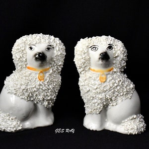 Antique Staffordshire Poodles Pair