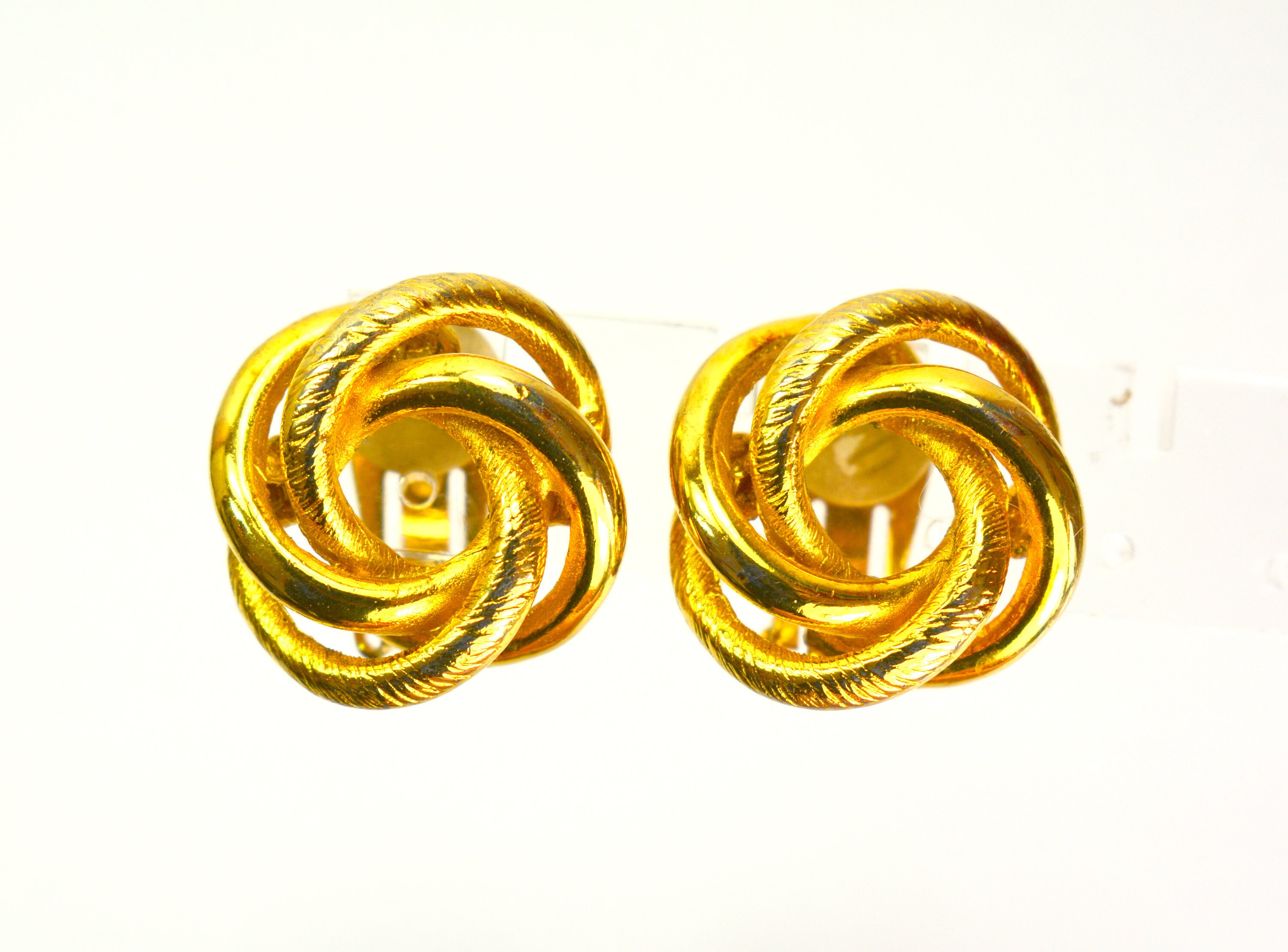 Vintage Twisted Rope Knot Earrings Clip on Gold Plated