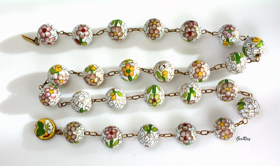 Chinese Export Cloisonne Necklace White Green, An… - image 2