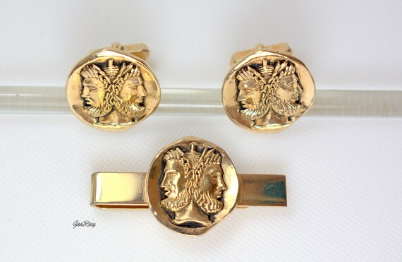 Vintage Swank Cufflinks & Tie Clip, SWANK Greek C… - image 3