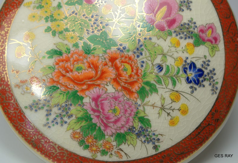 Oriental Japanese Satsuma Porcelain Trinket Box Crackle Glaze Etsy