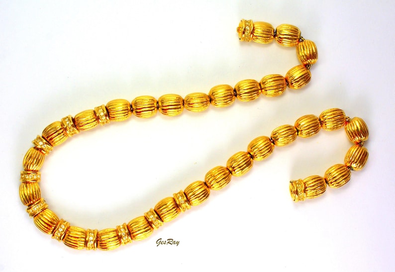 Stocko Gold Plated Beaded Collar Necklace, Golden Bead Snap Clasp Joseph Esposito