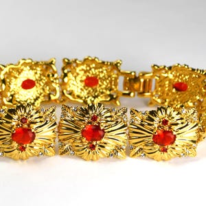 Camrose and Kross Jacqueline Kennedy Bracelet JBK Faux Ruby Crystals Gold Tone
