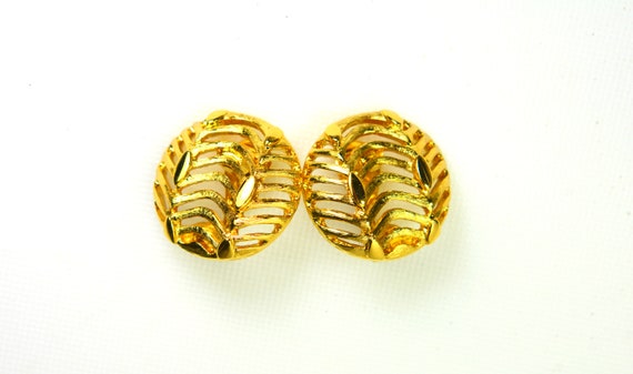 Statement Monet Gold Dome Button Earrings Filigre… - image 1