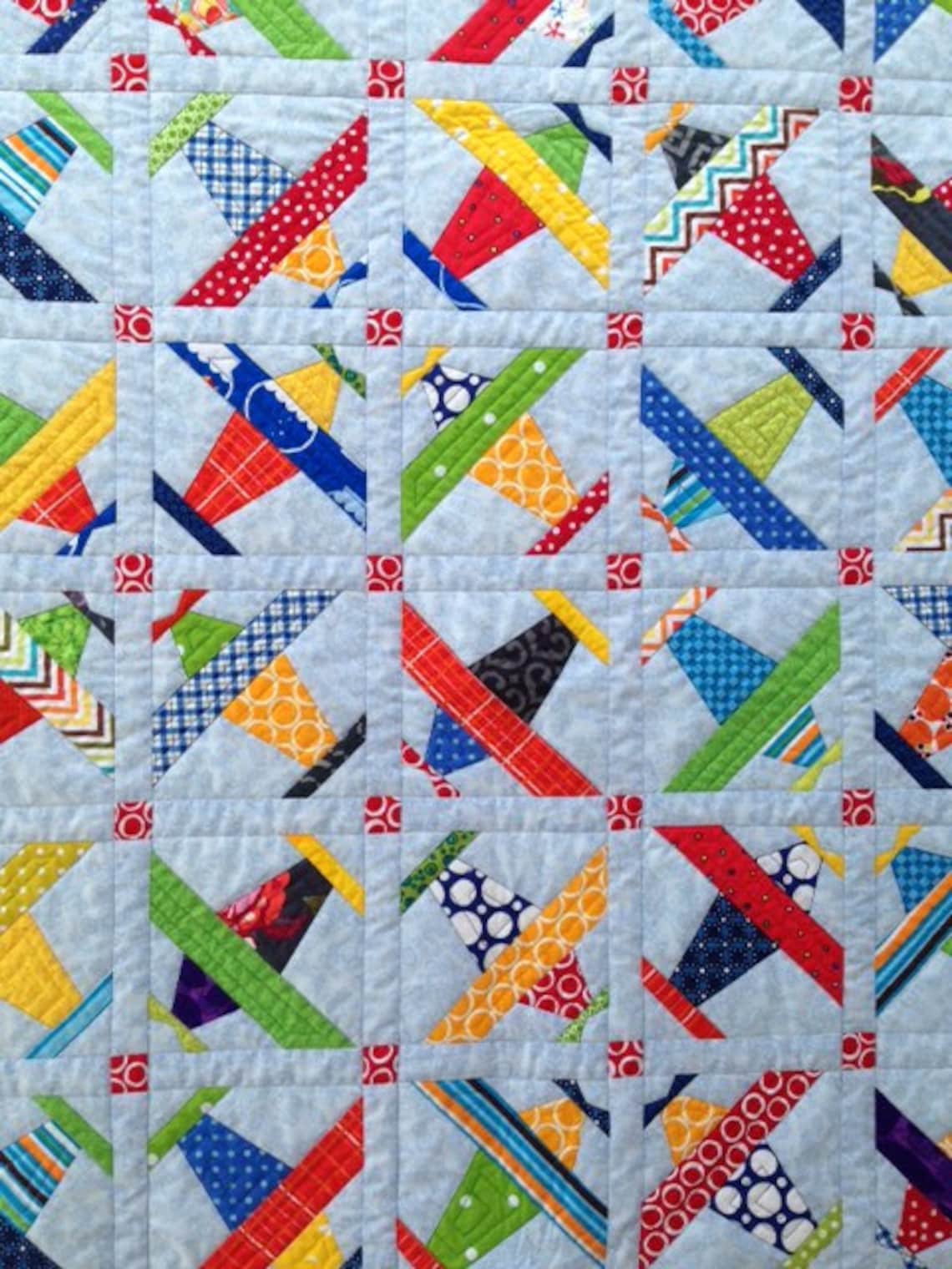 Colorful Paper Pieced Airplane Quilt Etsy