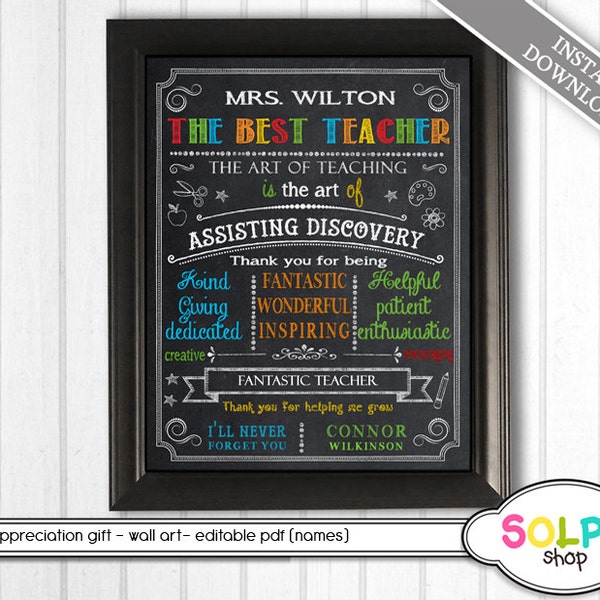 Best Teacher Appreciation Gift chalkboard editable text blackboard decoration present print wall printable teacher's day helping me grow