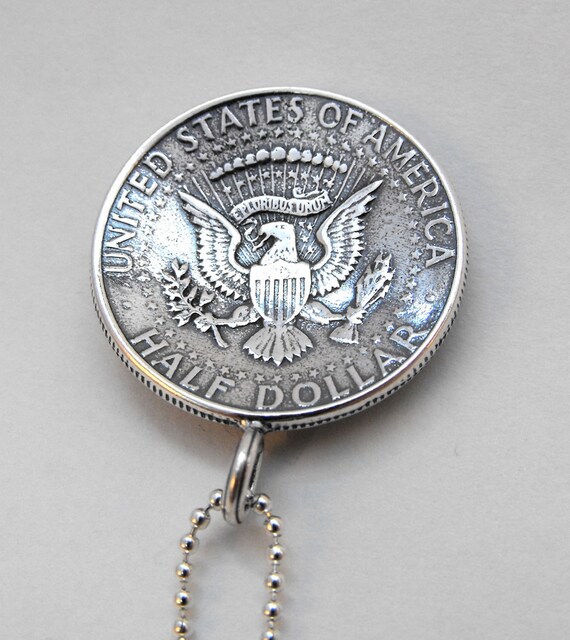 1964 John F Kennedy Silver Half Dollar Coin Pendant Necklace JFK
