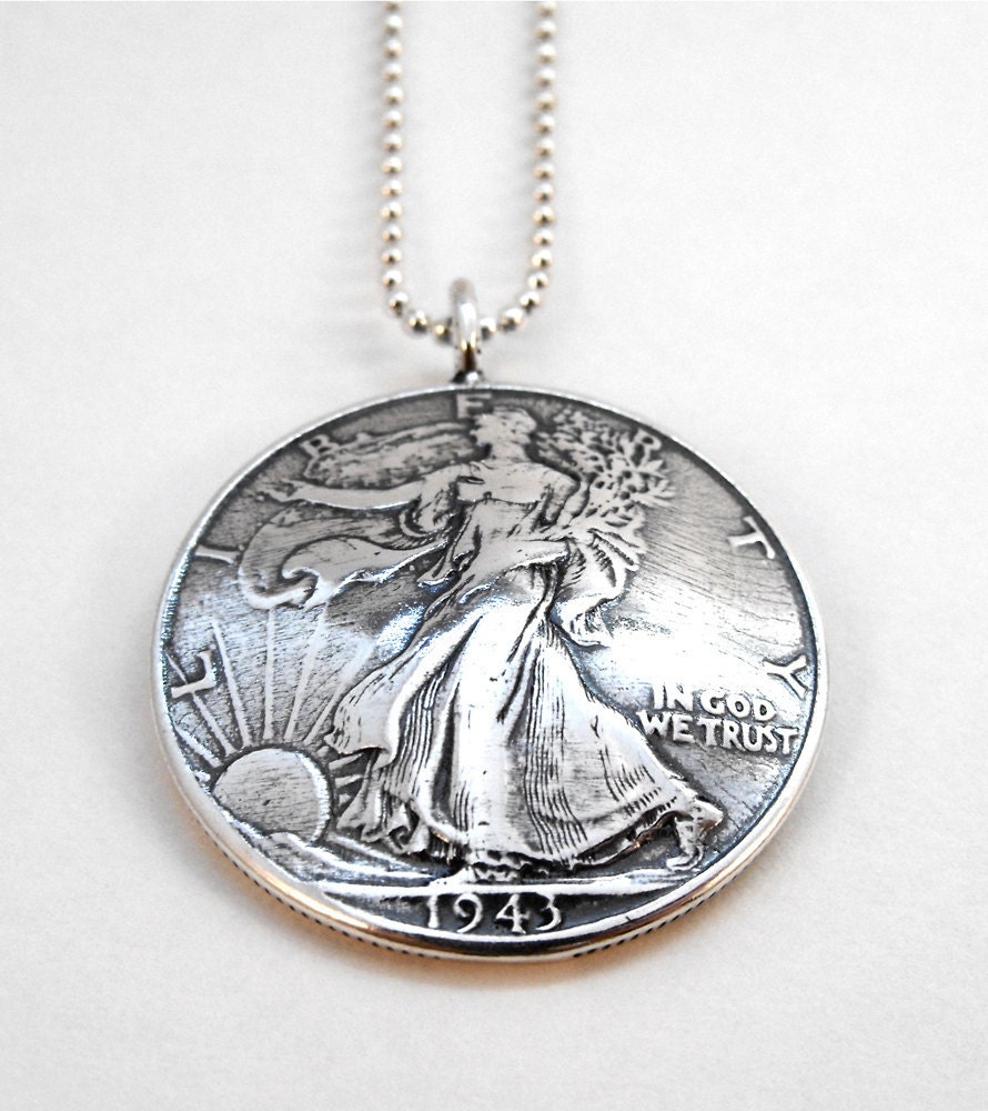 1943 Walking Liberty Silver Half Dollar Coin Pendant Necklace