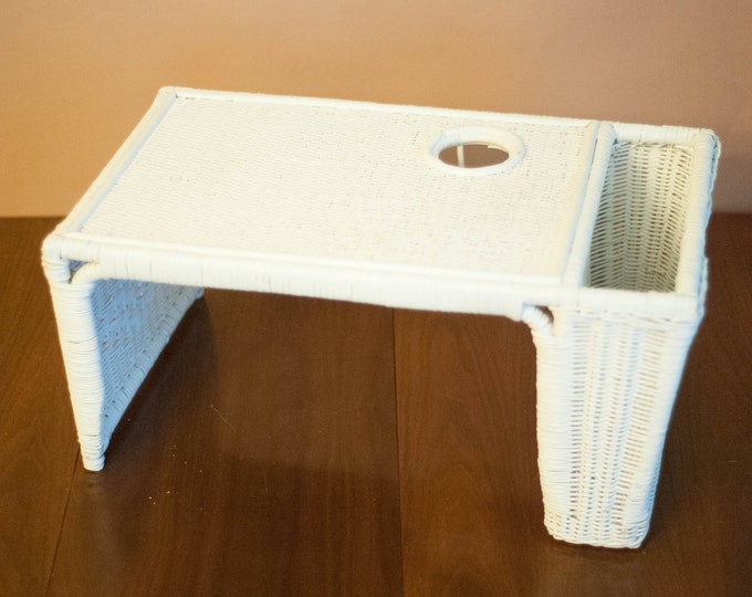 Vintage White Wicker Breakfast in Bed Tray With Drink Holder Etsy