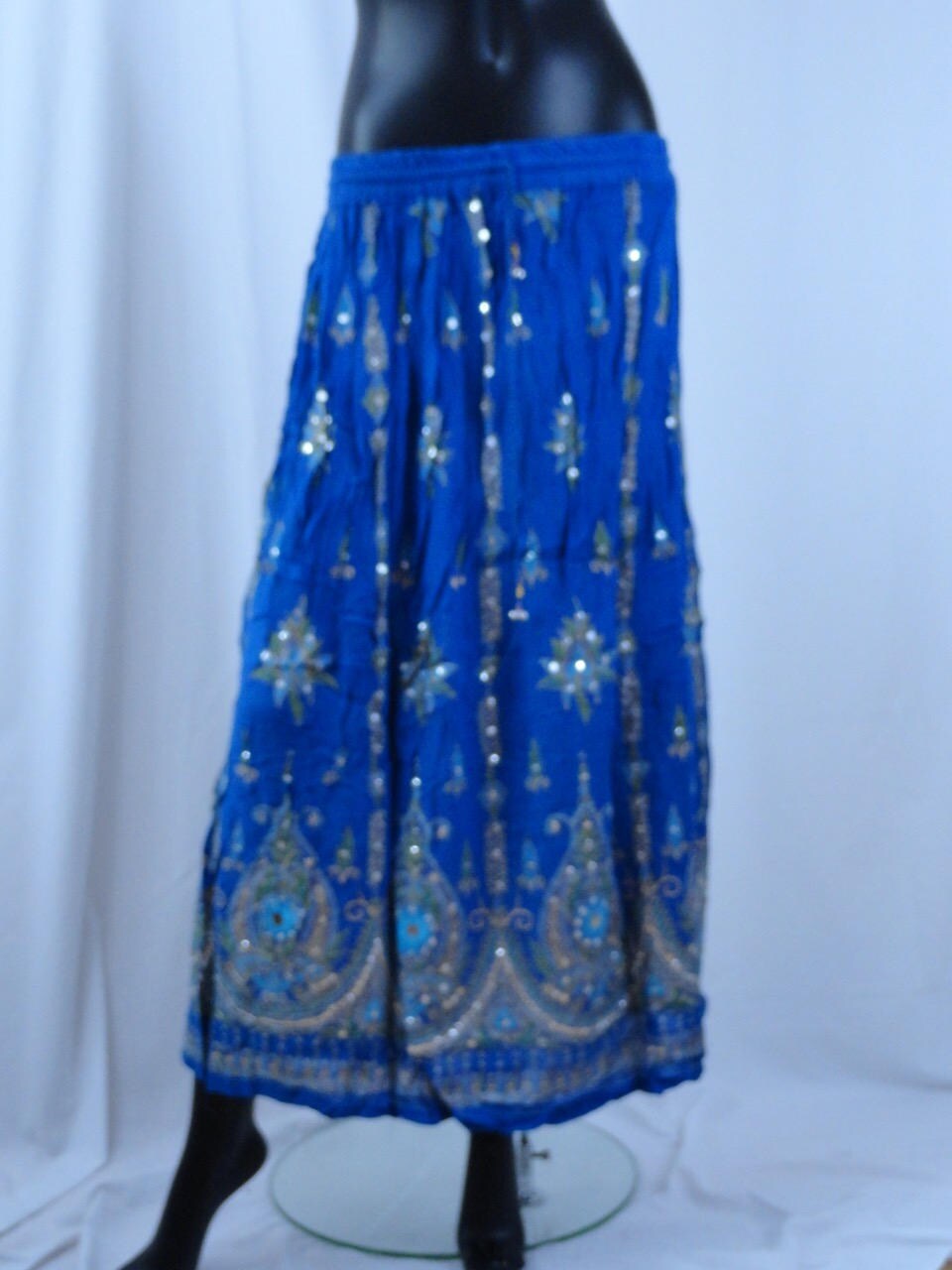Indian blue mirror work skirt. Maxi crushed cotton skirt. Etsy