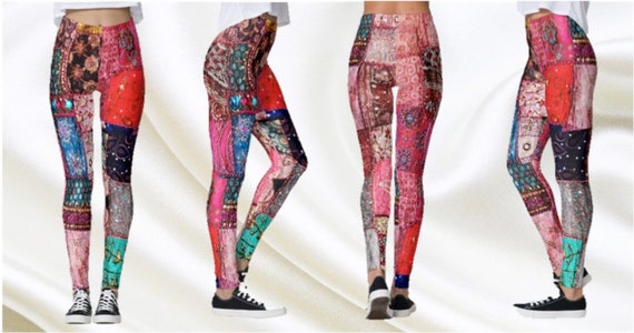 Yoga Leggings Indian Spirit (Pink-Mango-Blue) (pink / XS)