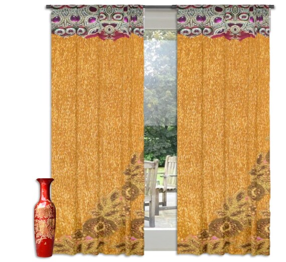 Living Room Indian Curtain Panels Peacock And Lace Design Etsy