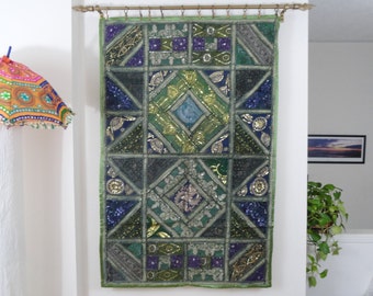 Indian Wall Patchwork Tapestry. Meadows- Ethnic Wall Tapestry with embroidery and patchwork. Fabric Wall Decor. From Artikrti