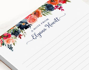 Personalized Floral Notepad - Custom Calligraphy Memo Pad - Watercolor Stationery Gift for Women - A Note From Personalized Writing Paper