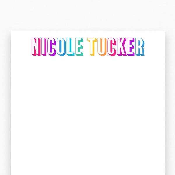 Personalized Rainbow Stationery, Personalized Notepad with Rainbow Block Letters, 5x7 with Lines or without, Colorful Stationery Gift