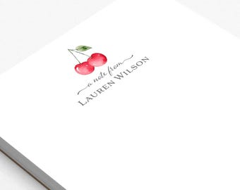 Cherry Personalized Notepad, Custom Cherries Stationery, Cute Cherry Stationery Gift, Retro Cherries Notepad, 50 Sheets