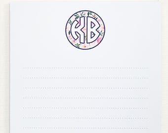 Bloc de notas con monograma floral personalizado – Papelería estilo Grandmillennial