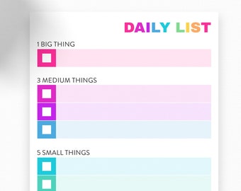 1 3 5 Check List Notepad, Small 1 3 5 To Do List Daily Todo Notepad - Rainbow Sections - 1 Big Thing, 3 Medium Things, 5 Small Things