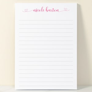 Personalized Heart Notepad - Cute Hearts Stationery Gift for Her, Valentine Gift with Custom Name in Modern Calligraphy Font