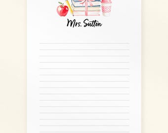 Personalized Teacher Notepad | Custom Name Notepads for Teachers Desk Gift, Pretty Teacher Stationery