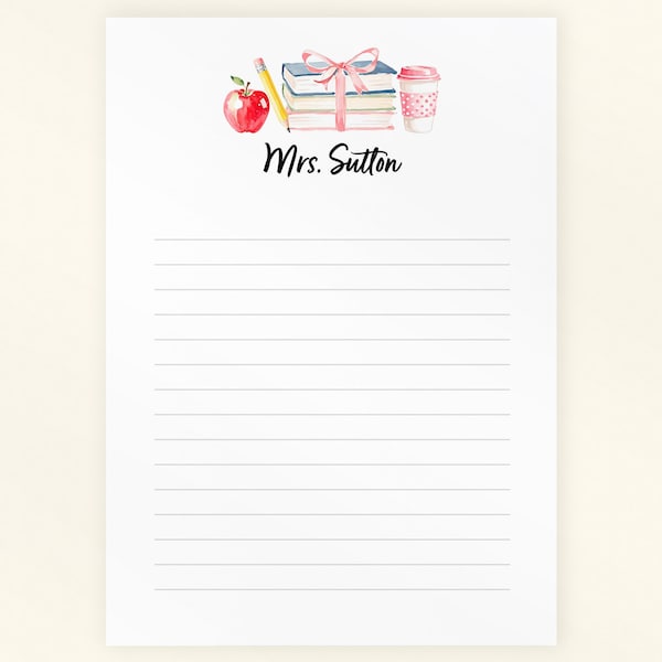 Personalized Teacher Notepad | Custom Name Notepads for Teachers Desk Gift, Pretty Teacher Stationery