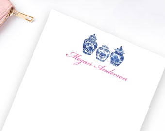 Chinoiserie Notepad Personalized Blue and White Ginger Jar Stationery Vintage To-Do Notepad Preppy Personalized Chinoiserie Gifts for Her