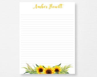 Personalized Notepad, Sunflower Floral Note Pad with Farmhouse Style Script - BF37