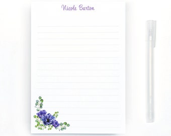 Personalized Flower Notepad, Custom Flower Notepad, Flower Stationery, Gift for Her, Blue + Purple Anemone Watercolor, Office Co Worker Gift