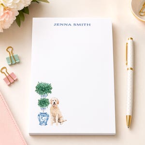 Personalized Dog Notepad, Preppy Chinoiserie Desk Pad, Custom Pet Breed Stationery, Grandmillennial Ginger Jar Memo, Dog Lover Gift
